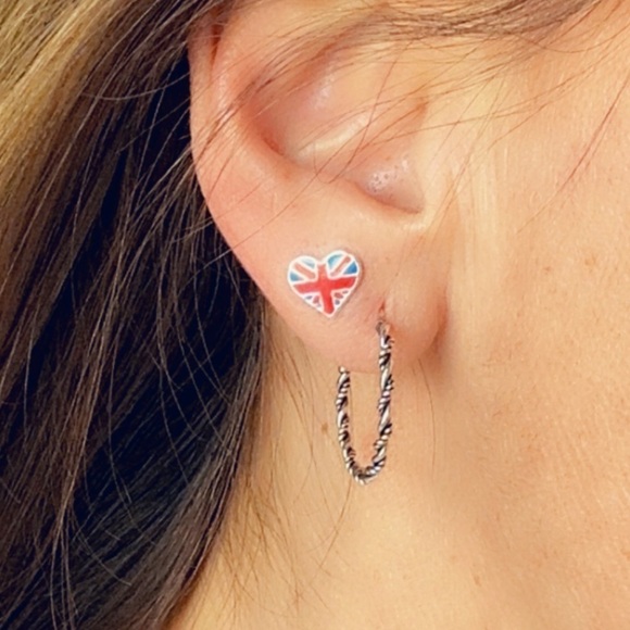 Sterling Silver England Flag Heart Studs - Picture 4 of 16